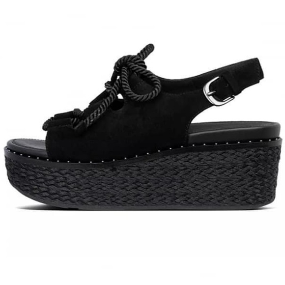 FITFLOP FAYE LACE UP SLINGBACK PLATFORM WEDGE BLACK SIZE 8 EUC - Picture 1 of 10